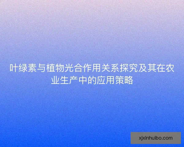 叶绿素与植物光合作用关系探究及其在农业生产中的应用策略