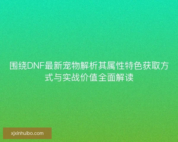 围绕DNF最新宠物解析其属性特色获取方式与实战价值全面解读