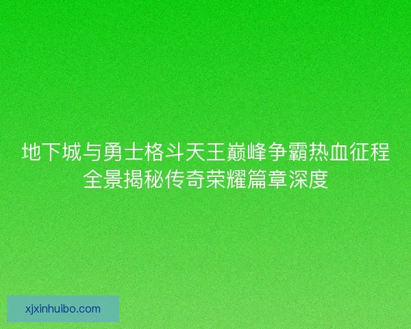 地下城与勇士格斗天王巅峰争霸热血征程全景揭秘传奇荣耀篇章深度